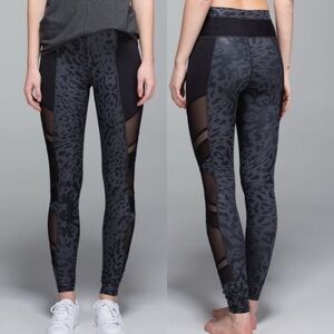 Lululemon Just Breathe Animal Print Leggings Mesh Size 4 Gray Black